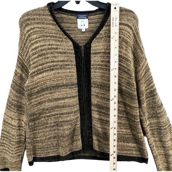 Cousin Johnny Zip Cardigan Womens M Tan Green Cotton Knit Sweater Cozy Granola - Picture 8 of 14